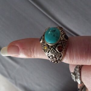 HSN Turquoise/Gemstone Sterling Silver 925 Ring Sz 8